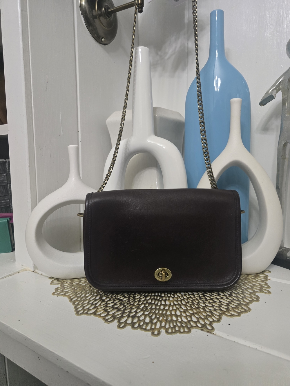 Coach Pocket Purse 9755 with Gold Chain Mahogany